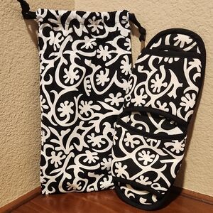Black and White Patterned Slippers With Travel Bag